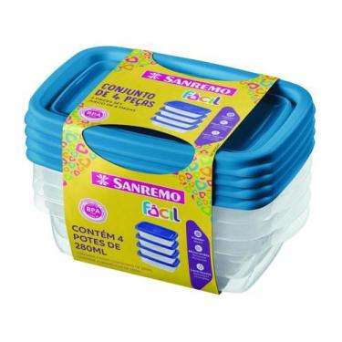 Imagem de Conjunto de Potes Fácil Retangular 280ml 4 unidades - Sanremo, 280ml, 