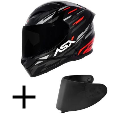 Imagem de Capacete ASX City Arrow Preto e Vermelho Mais Viseira Fumê-Masculino