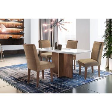 Imagem de Conjunto Sala De Jantar Berlim Com 4 Cadeiras Lunara Rufato Off White / Cafe