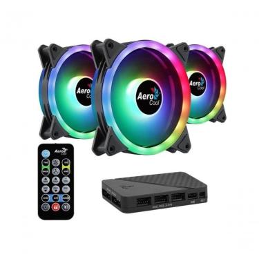 Imagem de Kit com 3 Coolers Duo 12 Pro ARGB com Ventilador 120MM, Hub RGB H66F e Controle Remoto Preto Aerocool