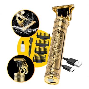 Imagem de Aparador de Cabelo e Barba Maquininha Pezinho Corpo Dragão Vintage Lâmina Aço Inoxidável sem Fio Bivolt 110V