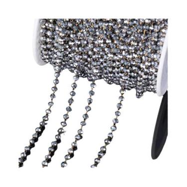 Imagem de Cadeia De Pérolas De Cristal De Vidro Preto De 1 Metro Em Aço Inoxidáv