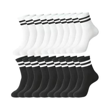 Imagem de Meias Listradas Unissex De Cano Médio 6, 10 Ou 20 Pares Respiráveis, A