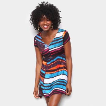 Imagem de Vestido Água Viva Estampado Decote V, Azul, Rosa, G