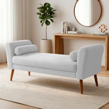 Imagem de Puff Recamier Estofado para Quarto Itália 160cm com Pés Palito Bouclê Branco - Desk Design