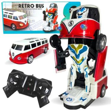 Imagem de Carro Transformers Controle Remoto Kombi Vira Robô Som Luz - Europio