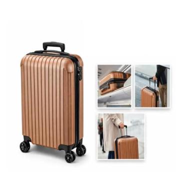 Imagem de Mala viagem rigida abs bordo pequena giro 360 mao padrao dourado - Yee