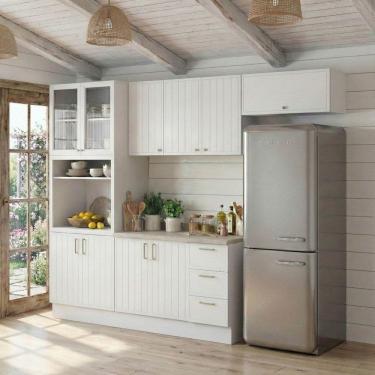 Imagem de Cozinha Modulada 5 Peças 2 Aéreo 2 Balcão com Tampo 1 Cristaleira Marselha CabeCasa Mad...