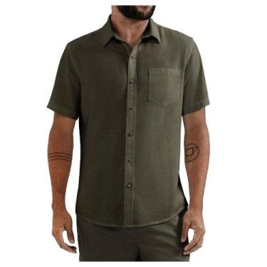 Imagem de Camisa Masculina Hering MC Slim Linho Verde Militar - K48REA, P, Verde