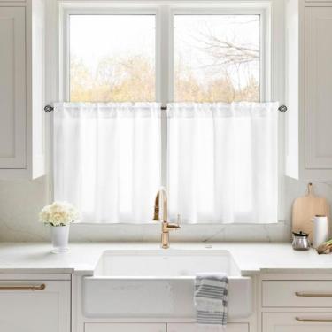 Imagem de Cortinas de cozinha transparentes HOMEIDEAS brancas 76x61cm 2 painéis