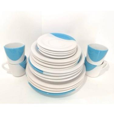 Imagem de Jogo de Jantar 20 Peças Completo com Pratos e Xícaras Cerâmica para Mesa Posta Azul OEM