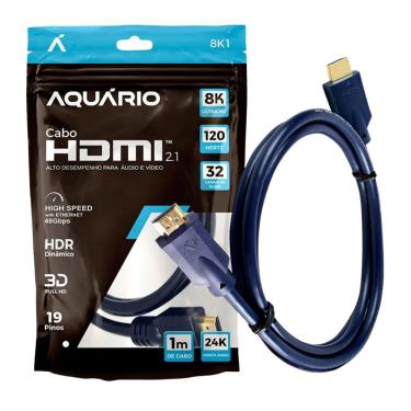 Imagem de Cabo Hdmi 2.1 8K 1M 8K1 Ultra Hd 120fps com Arc Hdr 3d para Ps5 e Xbox Series X Aquário
