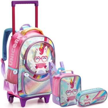 Imagem de Mochila Infantil Rodinha Escolar Unicórnio Feminina com Lancheira Esto