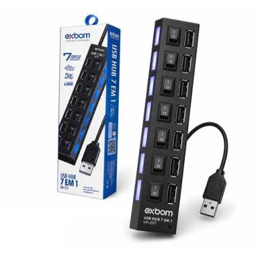 Imagem de Hub 7 Portas USB 2.0 com Chaves Individuais e LED Exbom UH-2S7