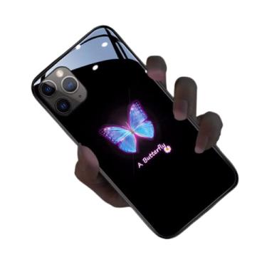 Imagem de GOUDAN Capa borboleta de luz colorida com controle de voz de chamada recebida inteligente para iPhone 13 12 11 Pro Max Mini X XS XR SE 8 7 6 6S Plus, parte traseira de vidro temperado (X/PP, preta)