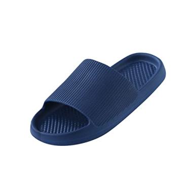 Imagem de Chinelos masculinos e femininos chinelos de casa antiderrapantes sandálias de banheiro e chinelos de couro masculinos tamanho 11 largo, Azul escuro, 9