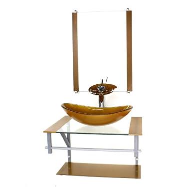 Imagem de GABINETE DE VIDRO PARA BANHEIRO 60CM AC CUBA OVAL DOURADO REAL