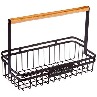 Imagem de Cesta para talheres e copos Buffet em ferro e madeira L25,5xP11,5xA18,5cm cor preta-Preto - L Hermitage- Full Fit