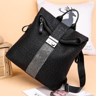 Imagem de Mochila feminina de couro preta de luxo casual de alta qualidade mochila escolar para meninas mochila de viagem, Multi