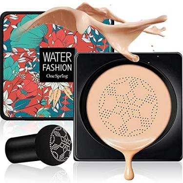 Imagem de Lulesi Base de cabeça de cogumelo creme CC Air Cushion creme BB hidratante de longa duração corretivo fosco até mesmo tom de pele brilhante base de maquiagem com esponja de maquiagem de cogumelo