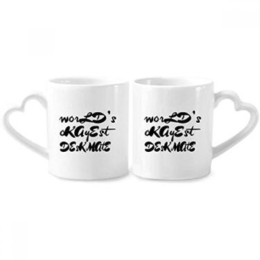 Imagem de World's Okayest Deskmate Conjunto de canecas de porcelana para casais, copo de cerâmica para amantes de coração