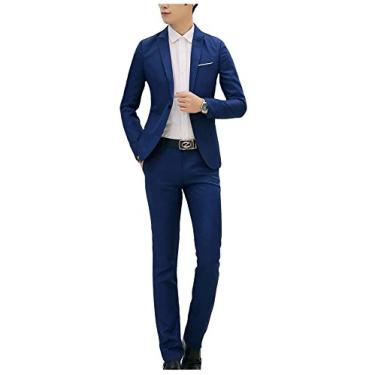 Imagem de Letuwj Conjunto de terno masculino de um botão, Azul royal, PP