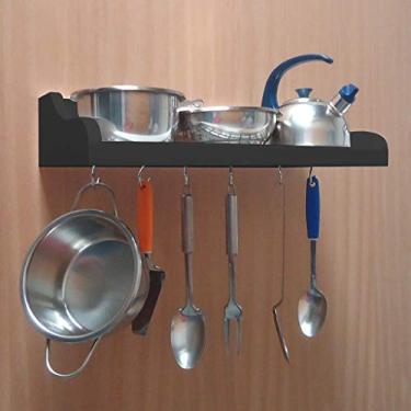 Imagem de Prateleira Suporte Porta Panelas e Utensílios de Cozinha - Preto Laca