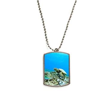 Imagem de DIYthinker Colar para animais de estimação com pingente de corrente de aço inoxidável com imagem de natureza e tartaruga marinha oceânica