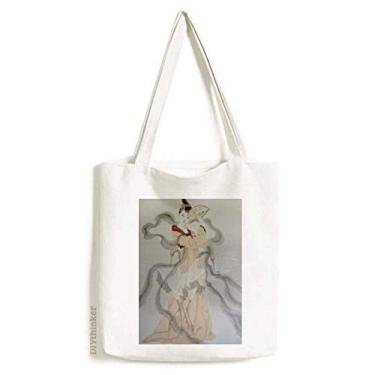 Imagem de Bolsa de lona dobrável com pintura chinesa bolsa de compras casual bolsa de compras