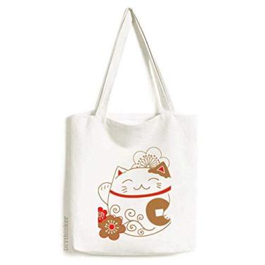 Imagem de Bolsa de lona de cobre com flor de gato Lucky Fortune Japan