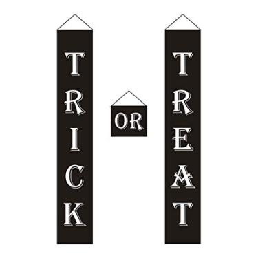 Imagem de HELYZQ Bandeira de porta para decoração de festa de Halloween Trick or Treat