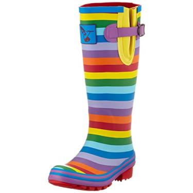 Imagem de Evercreatures Botas de chuva femininas à prova d'água, sapatos de jardim, uso ao ar livre, com palmilha confortável até o joelho, botas de chuva de borracha, botas de chuva, galochas, Arco-íris, 35