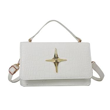 Imagem de Bolsa de Ombro em Couro PU com Padrão de Crocodilo Pequena Bolsa Transversal Clássica Retro Clutch para Mulheres (White)
