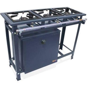Imagem de Fogão Industrial 3 Bocas Alta Pressão P7 com Forno 66L Tampa Pintada Metalfour