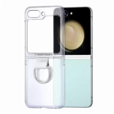 Imagem de Para Samsung Z Flip5 Capa de telefone com suporte de anel fosco para Galaxy Z Flip4 Flip3 Z Flip 5 ZFlip 5 Capa de lente fina à prova de choque, SD prateada, para Samsung Z Flip 5