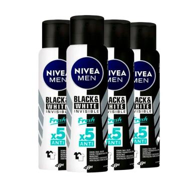 Imagem de Kit Desodorante Aerosol Nivea Men Invisible Black & White Fresh 150ml - 4 unidades