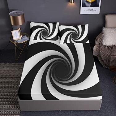 Imagem de Faeralei Jogo de edredom com espiral em um saco, 7 peças, preto e branco, redemoinho preto, incluindo 1 lençol com elástico + 1 edredom + 4 fronhas + 1 lençol de cima (A, cama de casal em um saco - 7