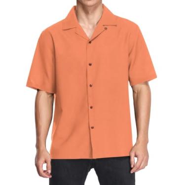 Imagem de CHIFIGNO Camisa havaiana masculina estampada com botões camisas casuais manga curta folgada tropical férias praia camisas, Coral, 3G