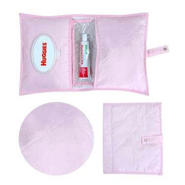 Imagem de Porta Fraldas Lenço Umidecido Pomada Portátil Para Bebê Menina Menino (Rosa)