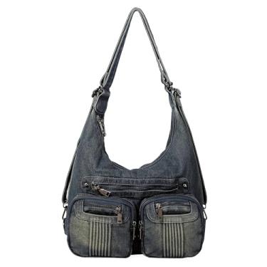 Imagem de YeFine Denim Handbags for Women Jean Purse with Multipurpose Design Y2K Trendy Fashion Hobo Tote Bag Crossbody Backpack (Denim Backpack)