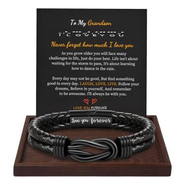 Imagem de Presentes de Natal para homens pulseira de couro marrom preto trançado Forever I Love You presentes para ele pulseiras de punho infinito presentes de aniversário para namorado filho neto marido pai homens meias de enchimento para meninos adolescentes, 7.5 Inches, Metal, Sem pedras preciosas