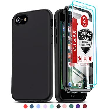Imagem de LeYi Capa para iPhone SE 2020, capa para iPhone 8 com [2 películas protetoras de tela de vidro temperado] para homens, capa protetora de silicone macio à prova de choque para iPhone 6/6s/ 7/8/SE 2020, preta