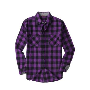 Imagem de Zontroldy Camisa de flanela masculina casual abotoada manga longa flanela xadrez jaquetas com bolsos, Roxa, GG