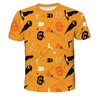 Imagem de Camiseta masculina de gola redonda sólida Coldr Pumpkin impressão digital 3D Halloween camiseta leve praia, Laranja, P
