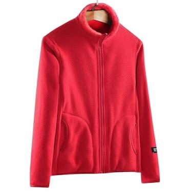 Imagem de LUBOSE Jaqueta feminina quente com capuz, jaqueta quente fina e manga comprida, jaqueta feminina com zíper completo, casaco casual feminino (G, gola vermelha)