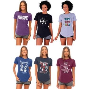 Imagem de Kit 6 Camisetas Longline Feminina MXD Conceito Slim Diversas Estampas-Feminino