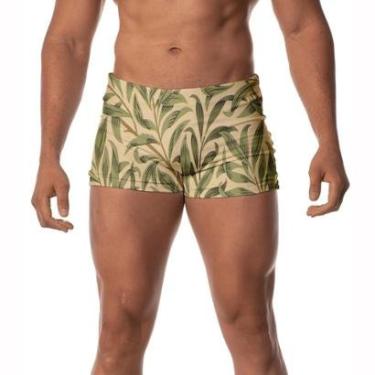 Imagem de Sunga Box Estampada Folhas Masculina Moda Praia Piscina-Masculino