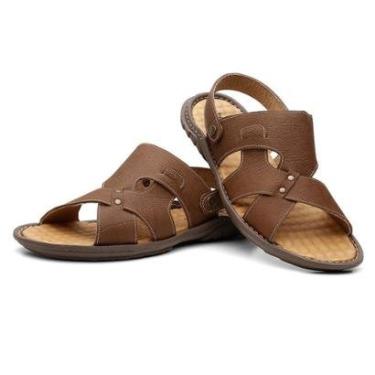 Imagem de Sandália Casual Masculina Couro Despojada Macia-Masculino