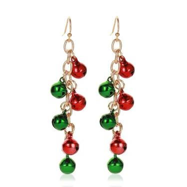 Imagem de Brincos pendentes de Natal com pingente de sino para meninas e mulheres, brinco de argola com borla de sininho, gancho de peixe, pregos, joias de Natal, presentes para festas de fim de ano, Zinco, Sem