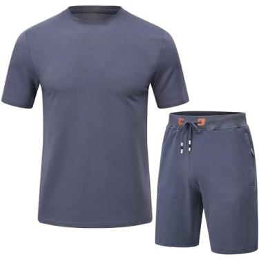 Imagem de QPNGRP Conjunto de 2 peças de moletom masculino com bolso com zíper e camiseta, Ferro cinza, P